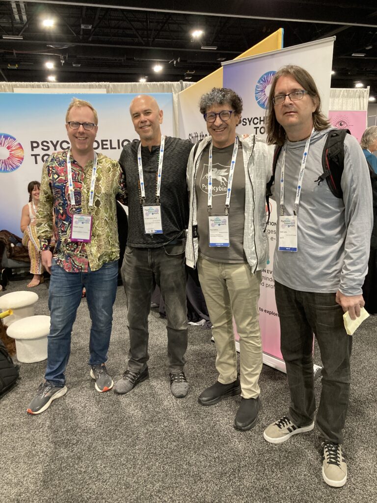 (L to R) Joe Moore from Psychedelics Today, Brad Adams from LAMPS, myself, and Zach Leary at Psychedelic Science 2023